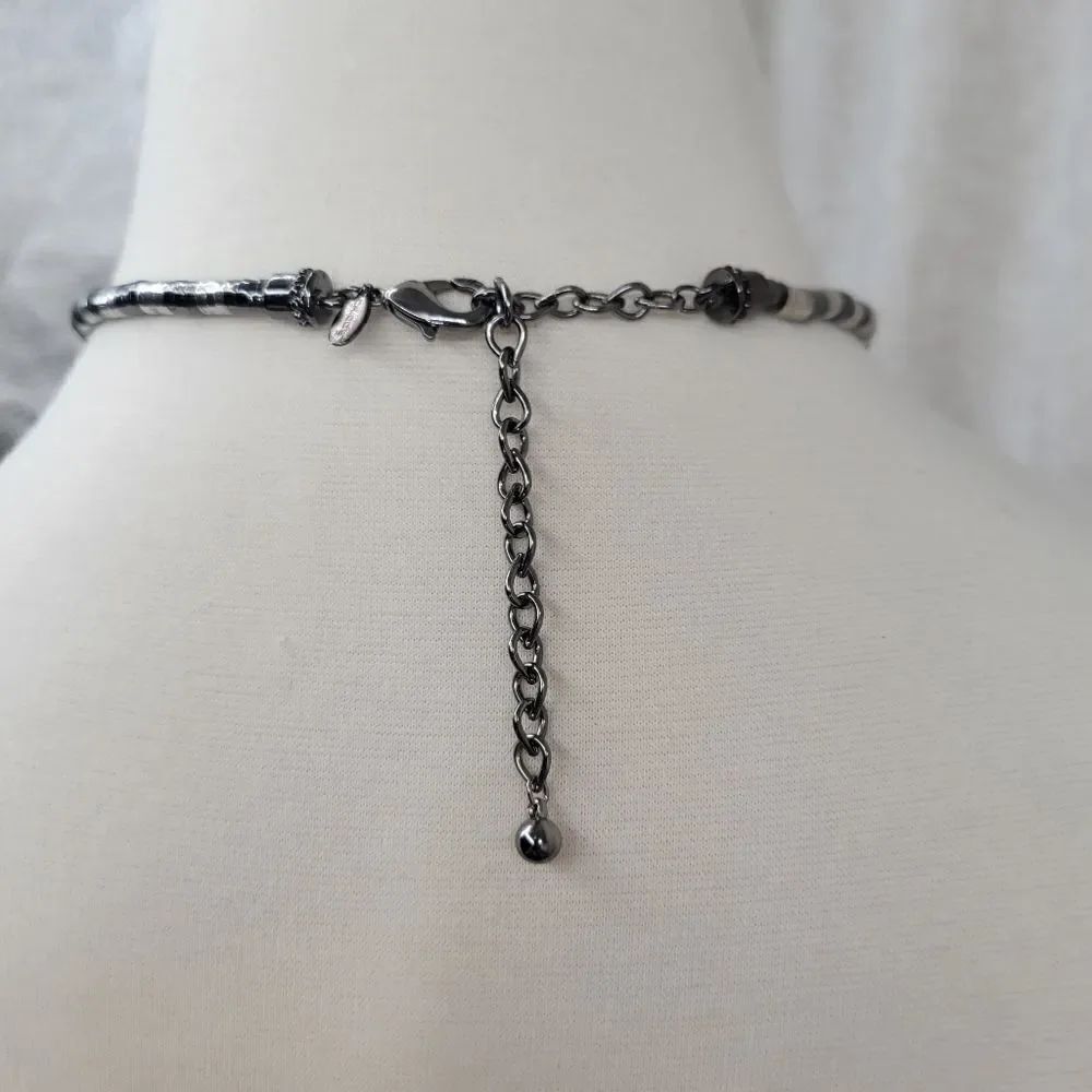 Chicos Silver Gunmetal Tone Y Drop Ball Tassel Link Articulated Necklace 29-33” - Picture 6 of 9